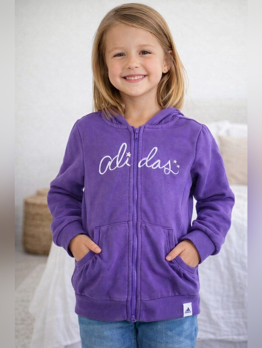 Adidas Purple Fleece Hoodie Girls Size 6 Zip Up